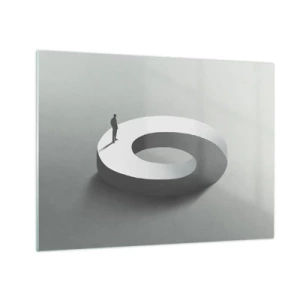 Obraz na skle - Minimalistická silueta muža na bielom prsteni - 70x50cm - To pochopíš - Moderná nástenná dekorácia do obývacej izby a spálne ARTTOR