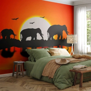 Fototapeta Standard Eco - A večer na malý drink - Zvieratá, Afriky, Slon - 350x256 cm