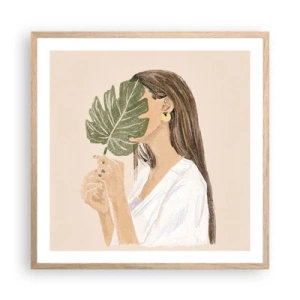 Plagát v ráme zo svetlého duba - Tajomný portrét s vejárom - 60x60 cm