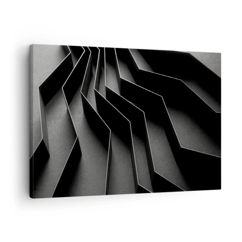 Obraz na plátne - Čiernobiela abstrakcia s geometrickými štruktúrami - 70x50cm - Priestorový poriadok - Moderná nástenná dekorácia do obývacej izby a spálne ARTTOR