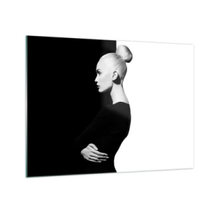 Obraz na skle - Čiernobiely portrét ženy v elegantnom drdole - 70x50cm - Proste žena - Moderná nástenná dekorácia do obývacej izby a spálne ARTTOR