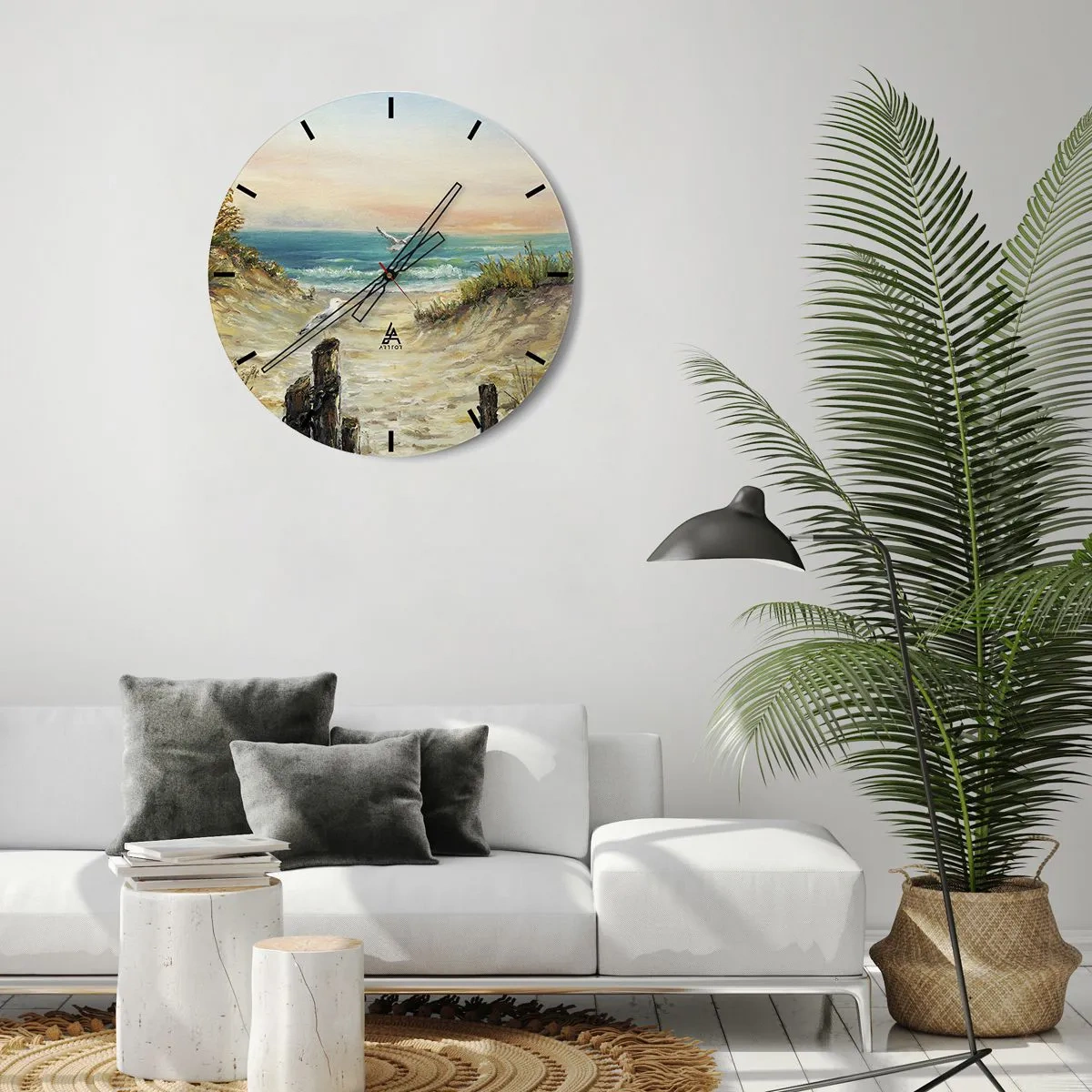 Nástenné hodiny - Čajky nad pobrežím pri západe slnka - 30x30cm - Bezvetrie a samota - Moderná nástenná dekorácia do obývacej izby, kuchyne a spálne ARTTOR