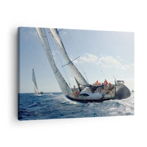 Obraz na plátne - Jachtárske preteky na otvorenom mori pod modrou oblohou - 70x50cm - Nech zvíťazí lepší - Moderná nástenná dekorácia do obývacej izby a spálne ARTTOR