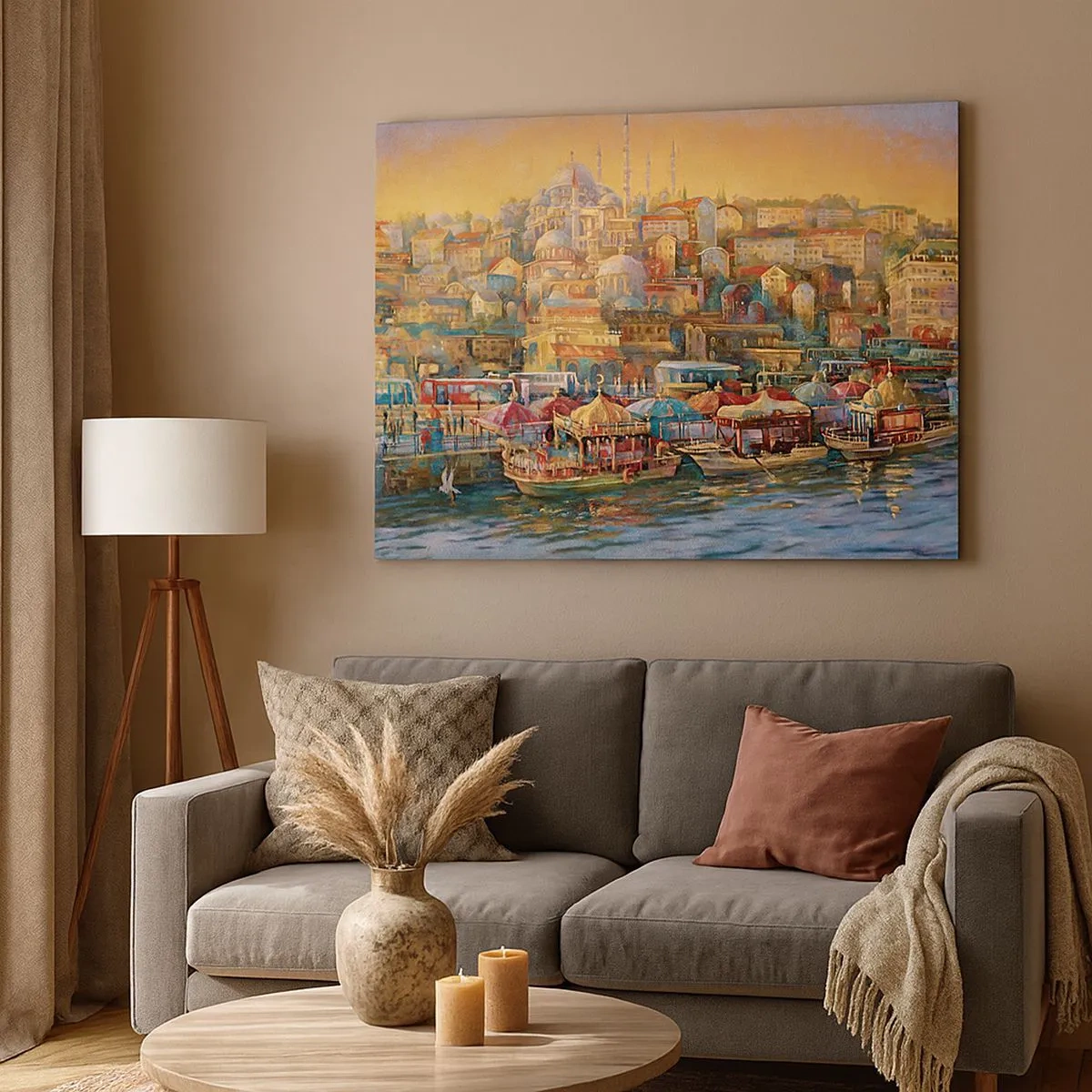 Obraz na plátne - Malebná panoráma Istanbulu s výhľadom na záliv a mesto - 70x50cm - Istanbulský príbeh - Moderná nástenná dekorácia do obývacej izby a spálne ARTTOR