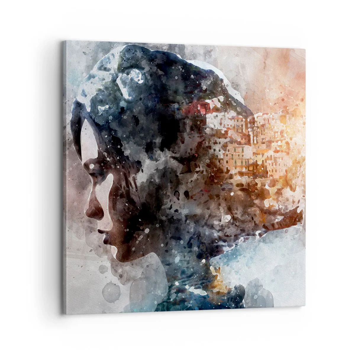 Obraz na plátne - Príbeh o dievčati s mestom v pozadí - 60x60 cm