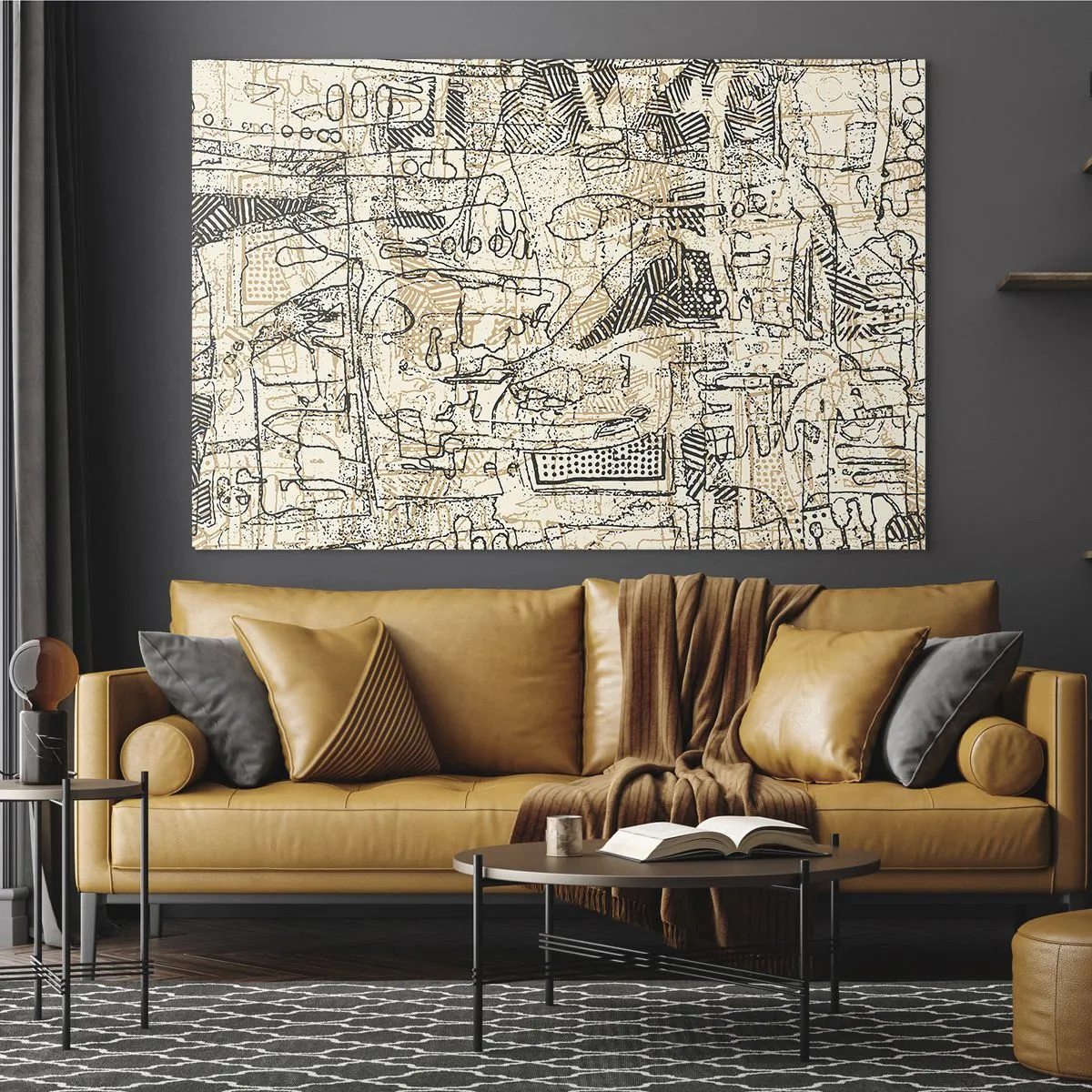 Obraz na skle - Komplexná abstraktná štruktúra s geometrickými a povrchnými vzormi. - 70x50cm - Čaká na rozlúštenie - Moderná nástenná dekorácia do obývacej izby a spálne ARTTOR