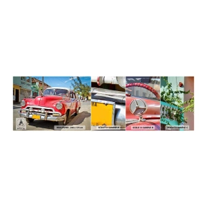 Vzorka samolepiacej fototapety Deluxe Sticker - Ešte len na Kube - Automobilový priemysel, Vintage auto, Architektúra - 100x30 cm