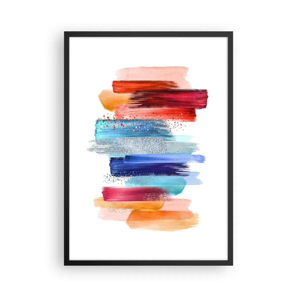 Plagát v čiernom ráme - Farebné abstraktné ťahy štetcom na bielom pozadí - 50x70cm - Hore a dole - Moderná nástenná dekorácia do obývacej izby a spálne ARTTOR