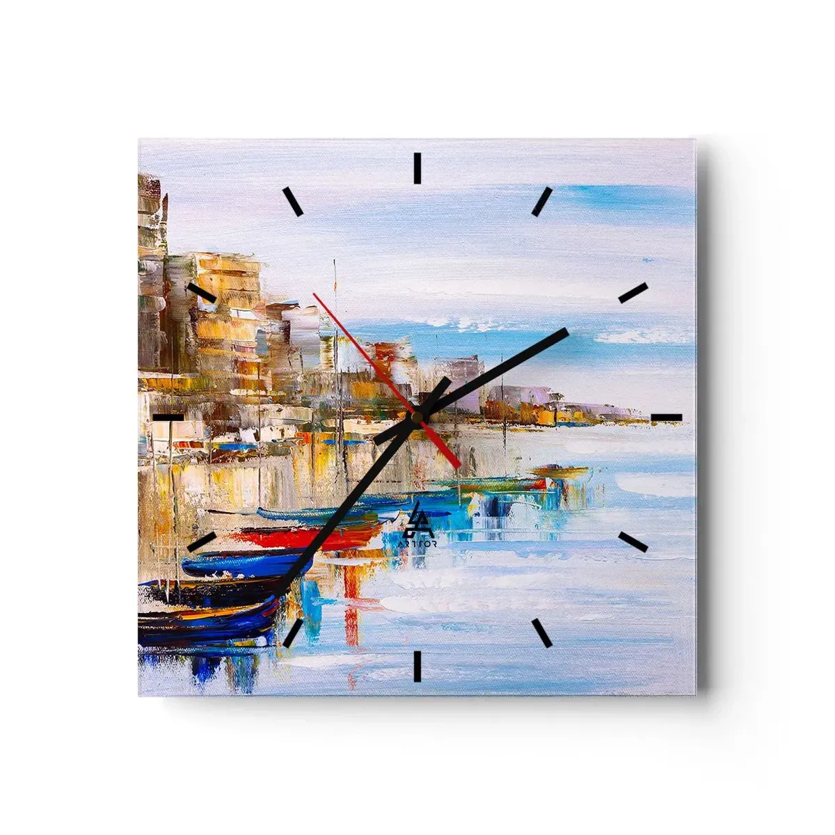 Nástenné hodiny - Viacfarebný mestský prístav - 30x30 cm