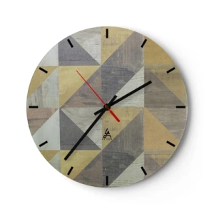 Nástenné hodiny - Geometrický vzor trojuholníkov v odtieňoch sivej a béžovej - 30x30cm - V uhle trojuholníka - Moderná nástenná dekorácia do obývacej izby, kuchyne a spálne ARTTOR