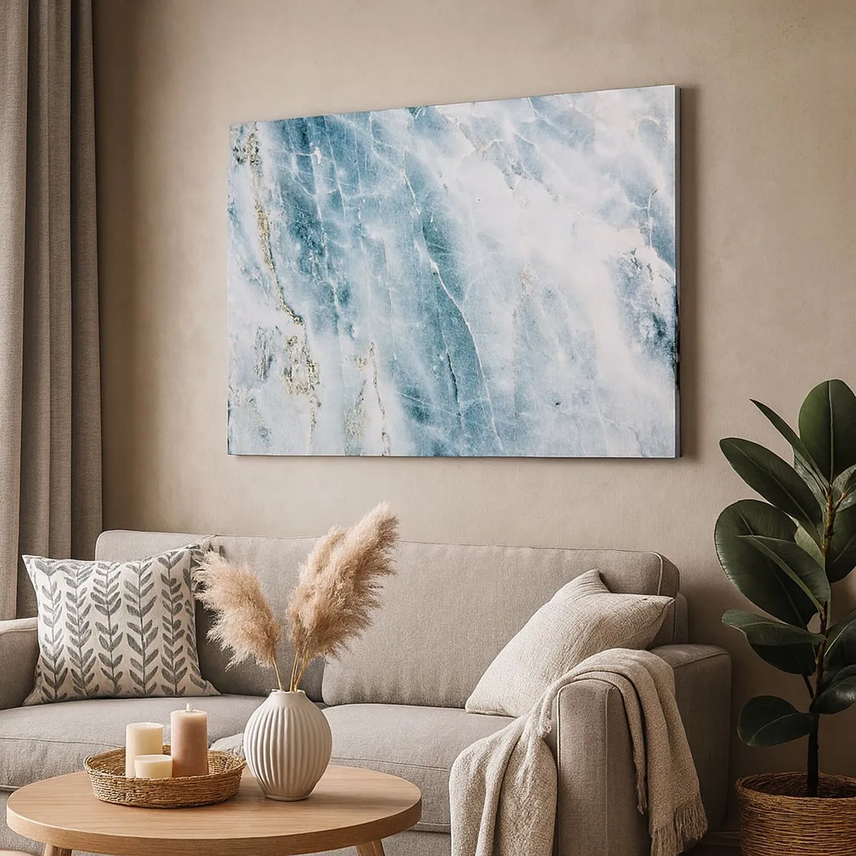 Obraz na plátne - Mramorová textúra v odtieňoch modrej a bielej - 70x50cm - Ľadový svet - Moderná nástenná dekorácia do obývacej izby a spálne ARTTOR