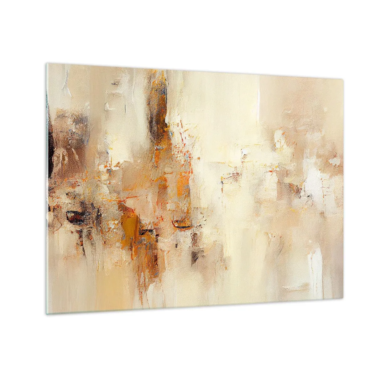 Obraz na skle - Abstrakcia v odtieňoch jantárovej, béžovej a hnedej - 70x50cm - Duša jantáru - Moderná nástenná dekorácia do obývacej izby a spálne ARTTOR