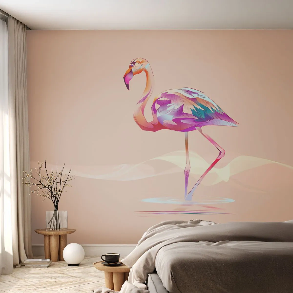 Samolepiaca Fototapeta Deluxe Sticker - Vták dobrých emócií - Flamingo, Vták, Abstrakcia - 200x140 cm