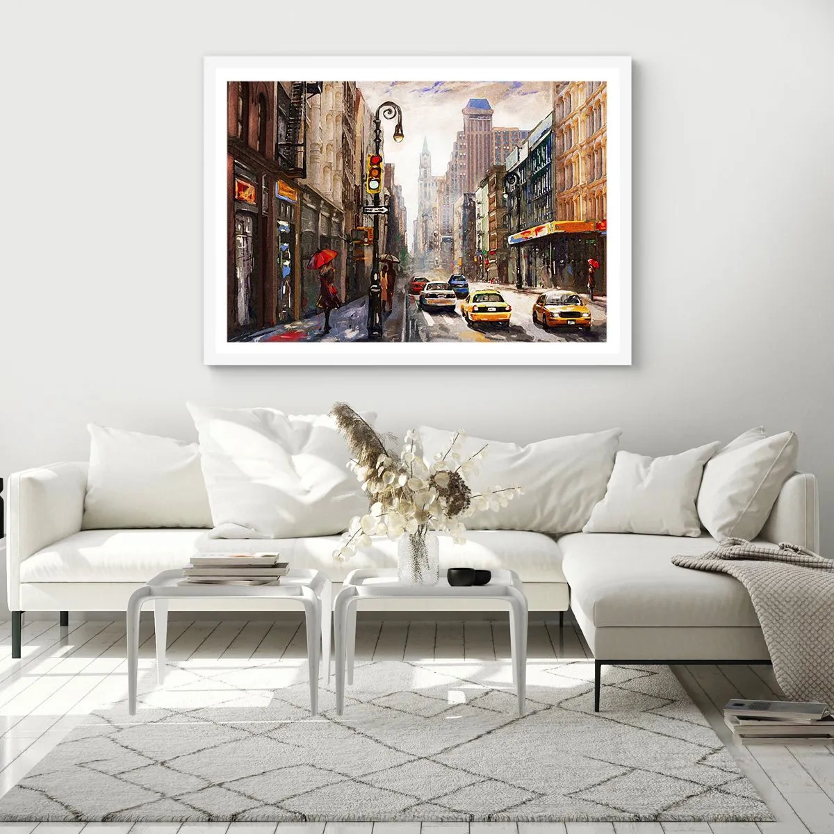 Plagát v bielom ráme - New York – farebný aj v daždi - 70x50 cm