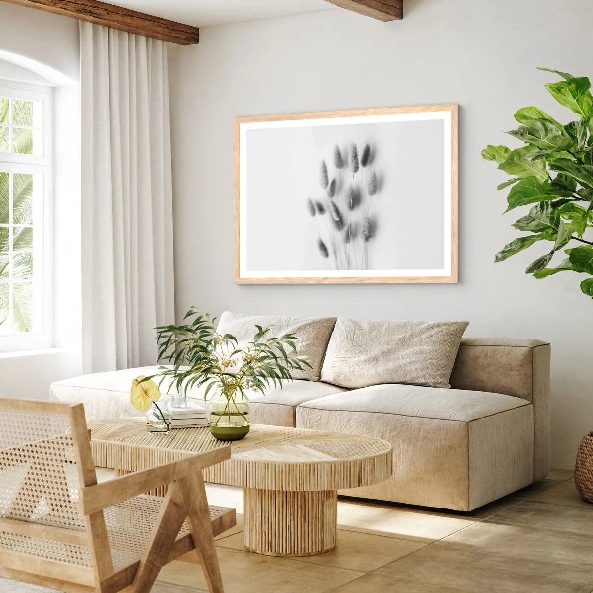 Plagát v ráme zo svetlého duba - Našuchorená tráva - 100x70 cm