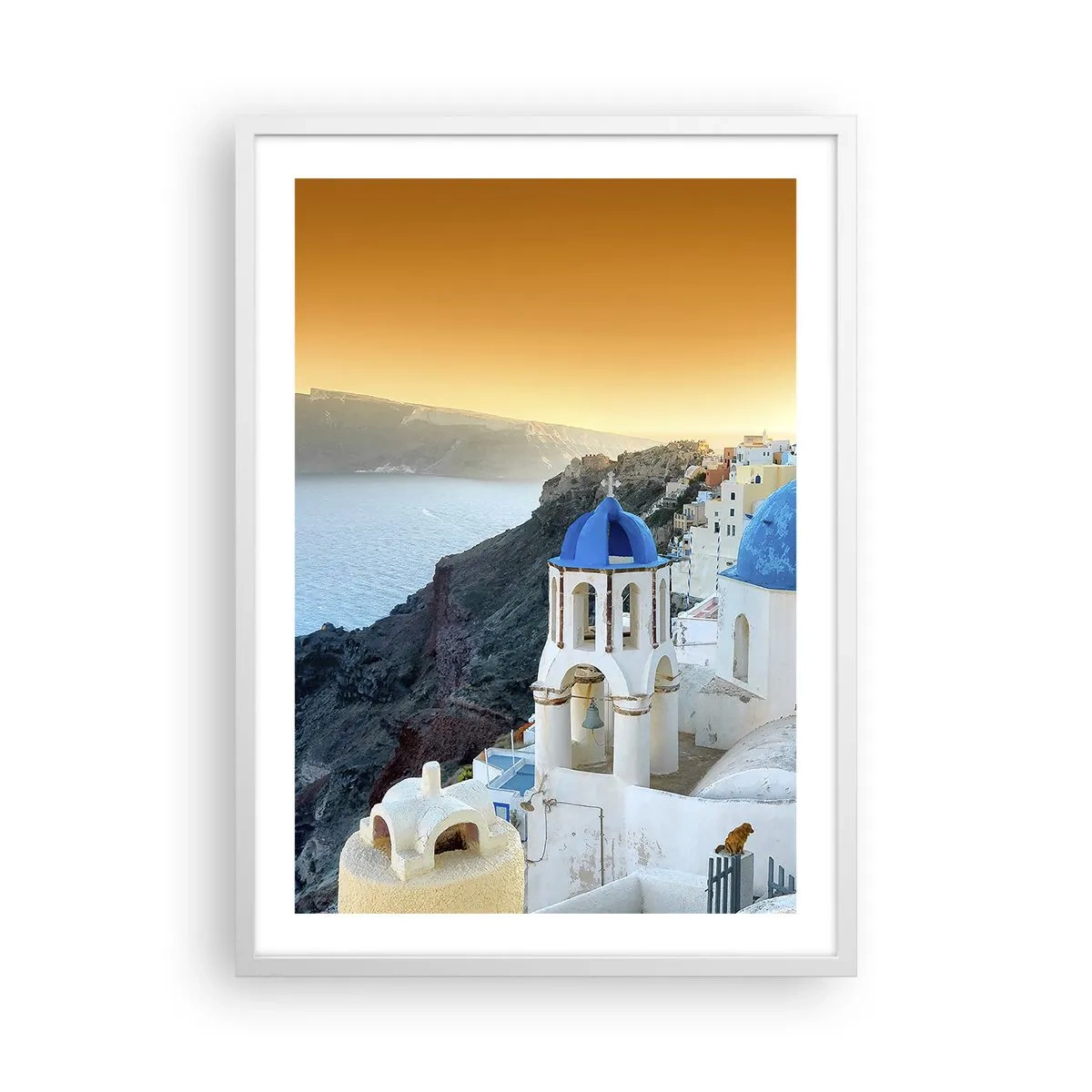Plagát v bielom ráme - Santorini - v náruči skál - 50x70 cm