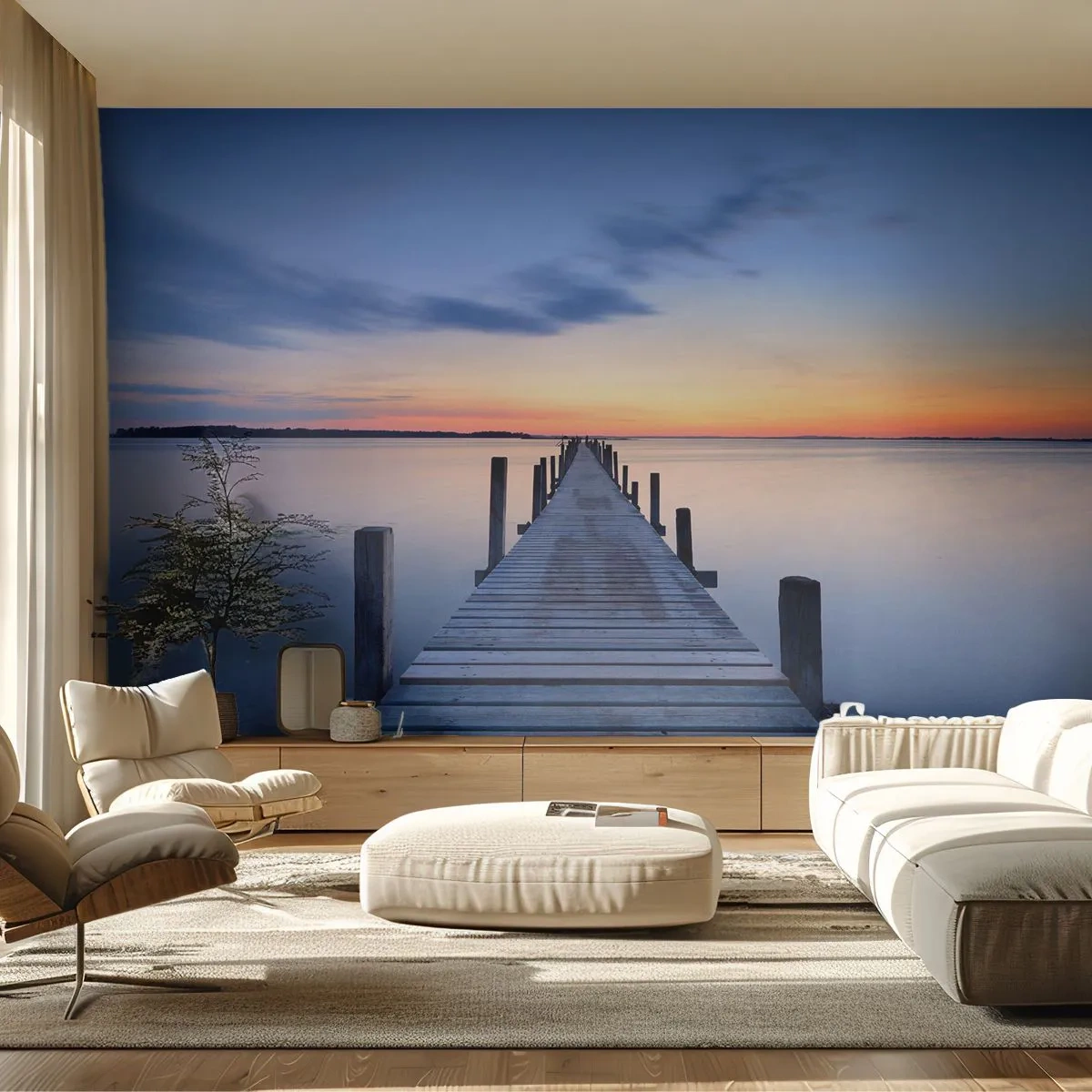 Fototapeta Premium Sand - Pokoj príjemného súmraku - Krajina, Bay, Drevený most - 350x256 cm