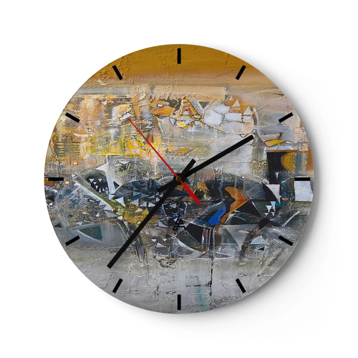 Nástenné hodiny - Abstraktná koláž v odtieňoch žltej a sivej - 30x30cm - Všetko sa podarí - Moderná nástenná dekorácia do obývacej izby, kuchyne a spálne ARTTOR