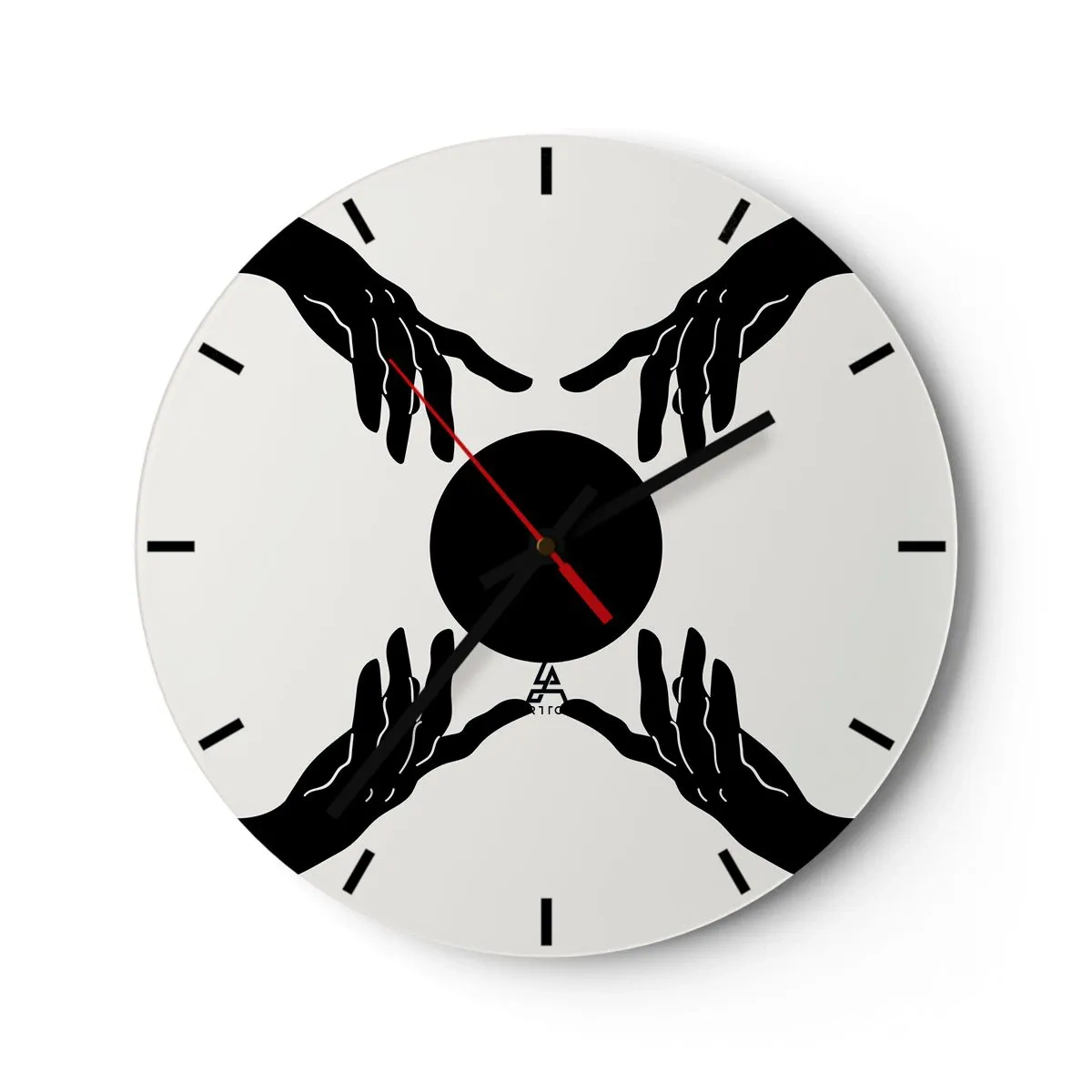 Nástenné hodiny - Čierne ruky obklopujúce tmavý kruh na svetlom pozadí - 30x30cm - Tajné znamenie - Moderná nástenná dekorácia do obývacej izby, kuchyne a spálne ARTTOR