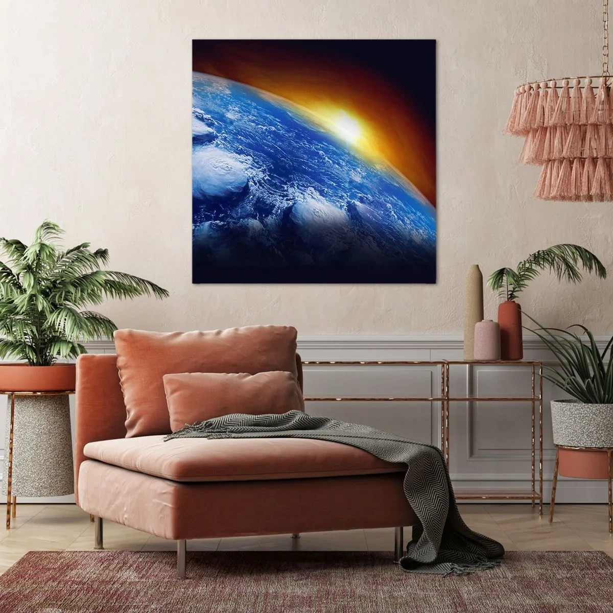 Obraz na plátne - Východ slnka nad modrou planétou - 60x60 cm