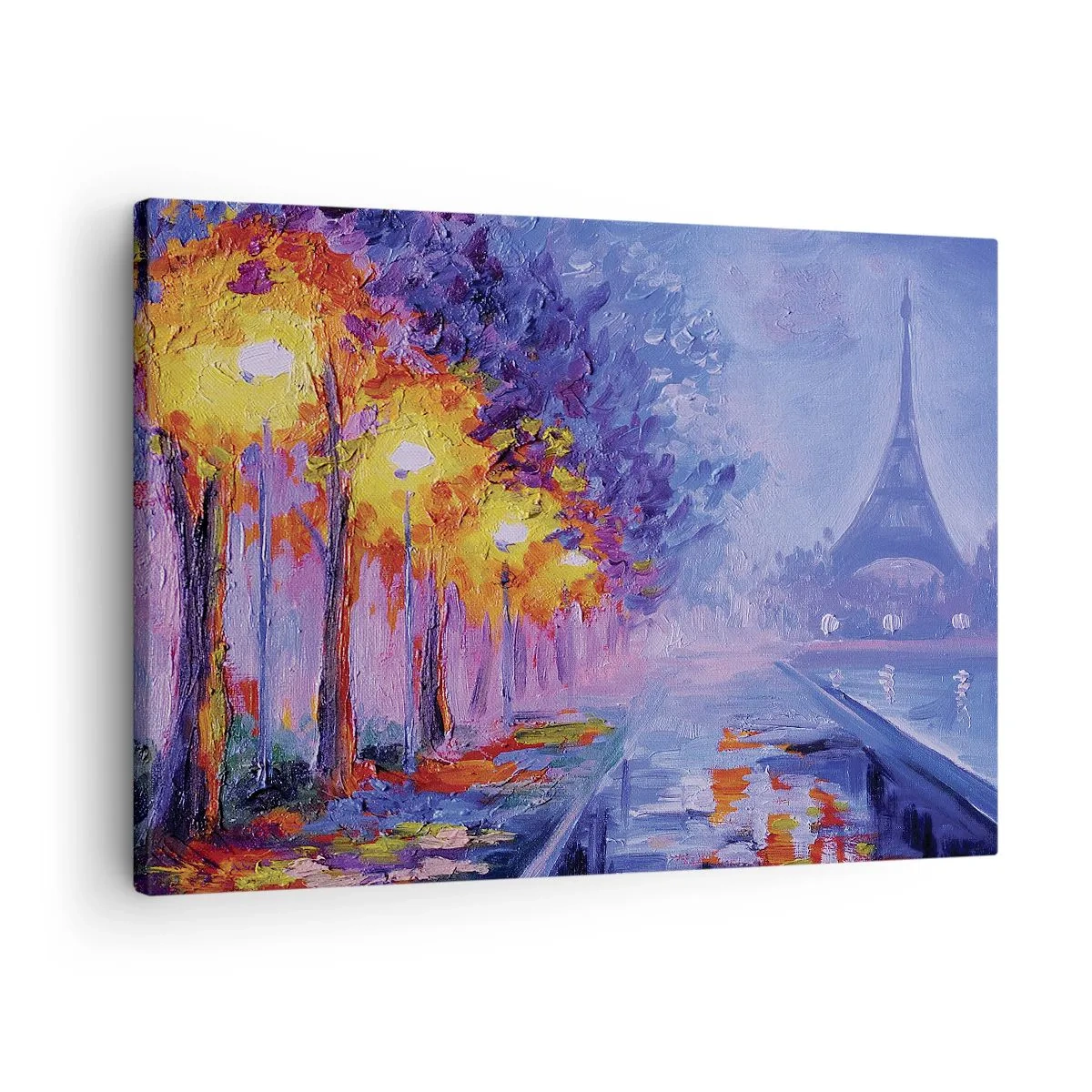 Obraz na plátne - Parížska ulica s lampami a Eiffelovou vežou v pozadí - 70x50cm - Prechádzka snov - Moderná nástenná dekorácia do obývacej izby a spálne ARTTOR