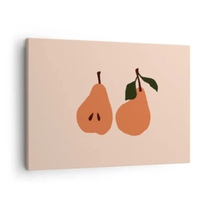 Obraz na plátne - Minimalistická ilustrácia dvoch hrušiek na béžovom pozadí. - 70x50cm - Číra sladkosť - Moderná nástenná dekorácia do obývacej izby a spálne ARTTOR