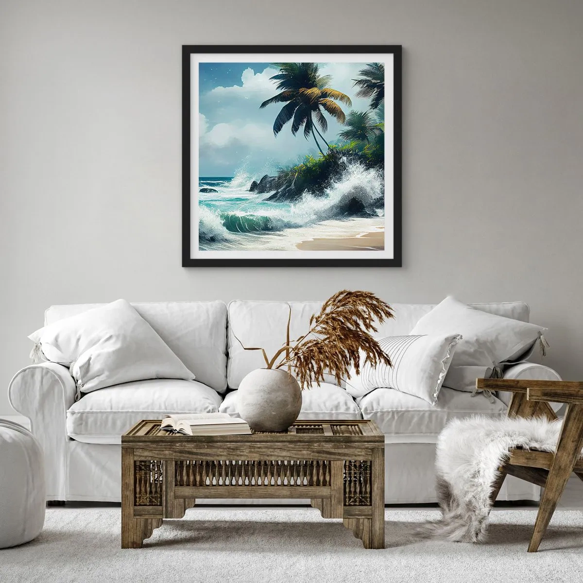 Plagát v čiernom ráme - Na tropickom pobreží - 40x40 cm