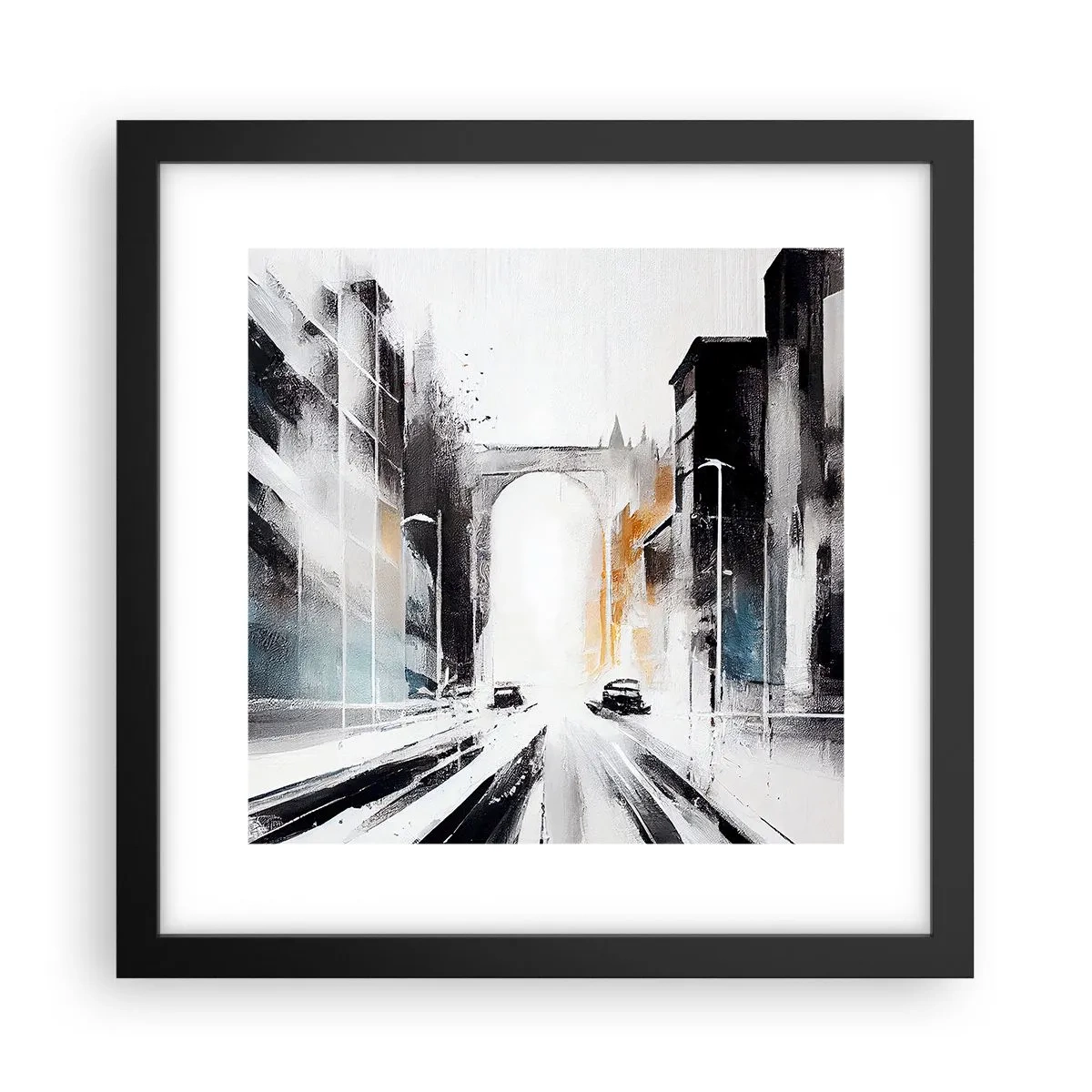 Plagát v čiernom ráme - Štúdia mesta: architektúra a pohyb - 30x30 cm