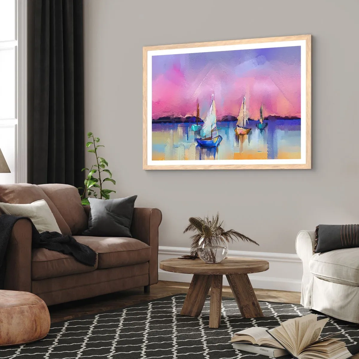 Plagát v ráme zo svetlého duba - Smer: široká voda - 50x40 cm