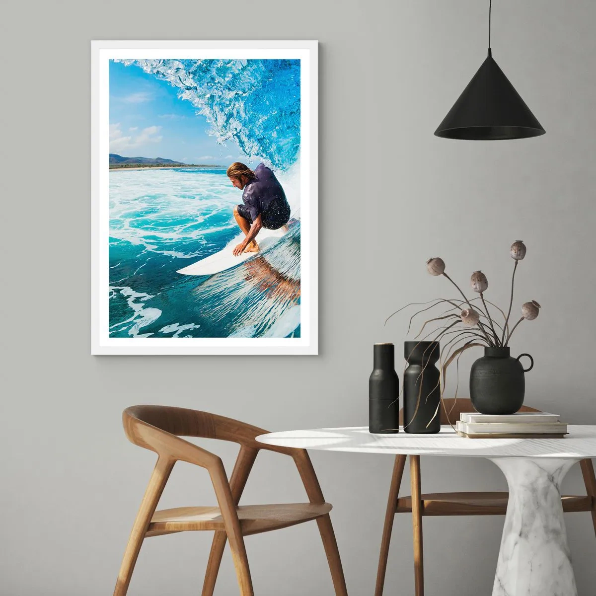 Plagát v bielom ráme - Tancujúci s vlnami - 50x70 cm