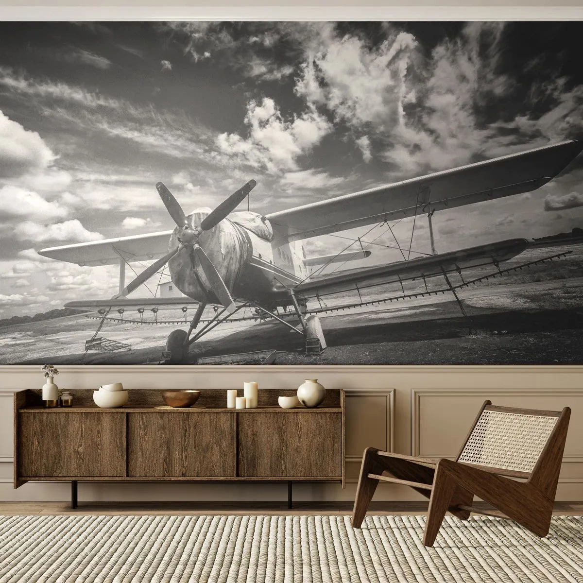 Fototapeta Standard Eco - Nemôžem sa toho dočkať! - Lietadlo, Lietadlá, Čierna a biela - 400x280 cm