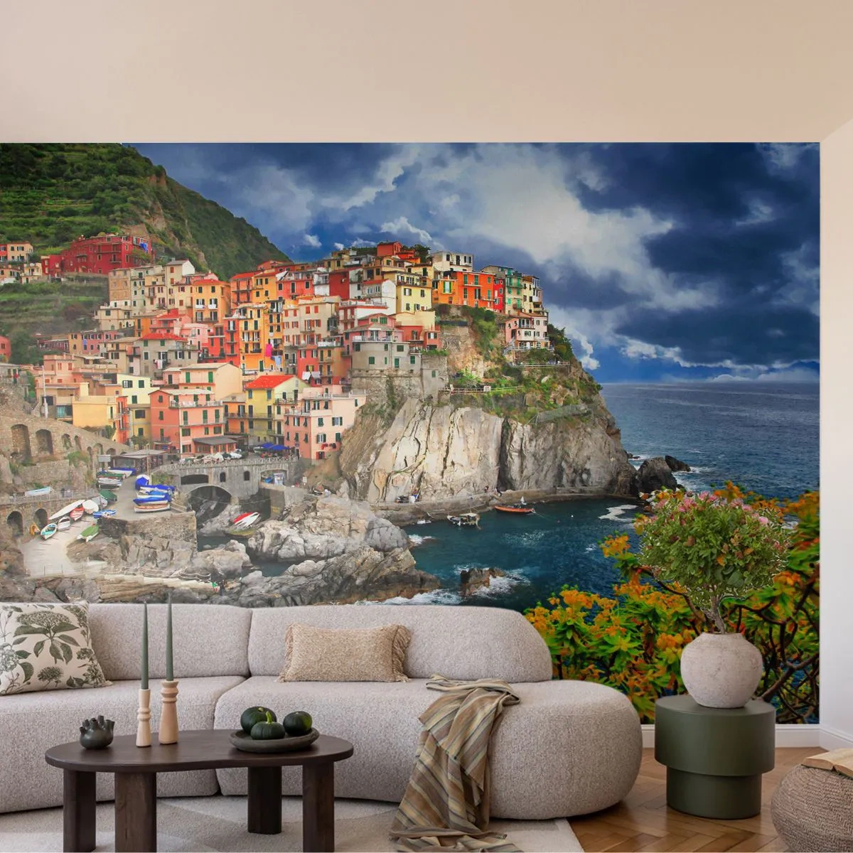 Fototapeta Premium Sand - Hromádka pritúlená k skalám - Krajina, Architektúra, Taliansko - 350x256 cm