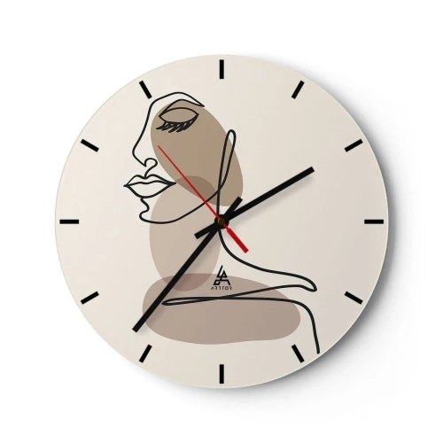 Nástenné hodiny - Minimalistický portrét ženy v štýle linkovej grafiky s béžovými škvrnami. - 30x30cm - Určitá línia krásy - Moderná nástenná dekorácia do obývacej izby, kuchyne a spálne ARTTOR