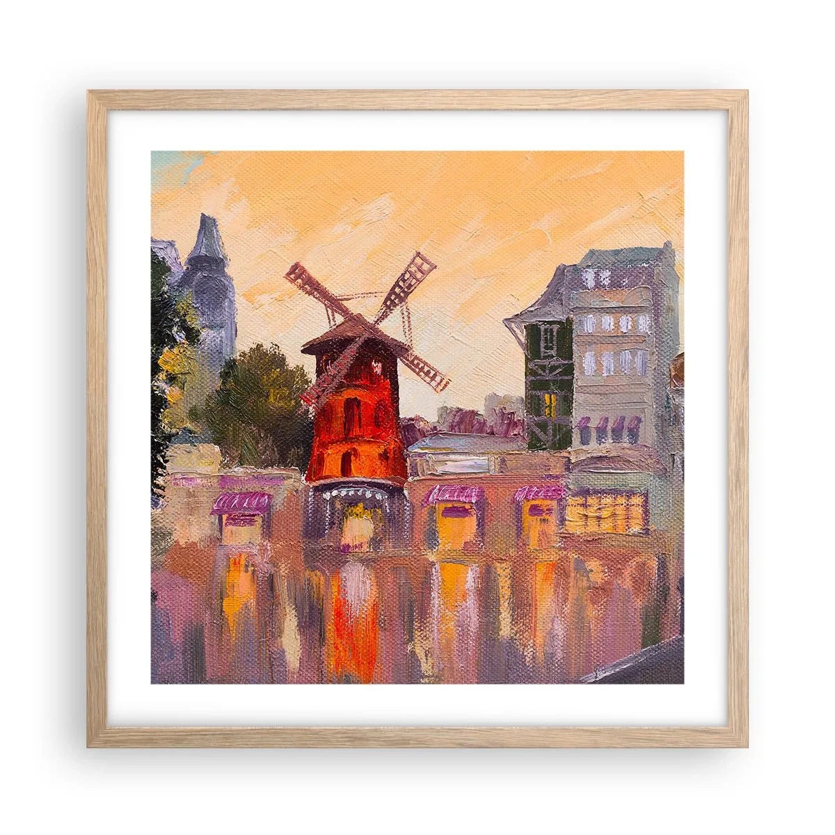 Plagát v ráme zo svetlého duba - Parížske ikony – Moulin Rouge - 50x50 cm