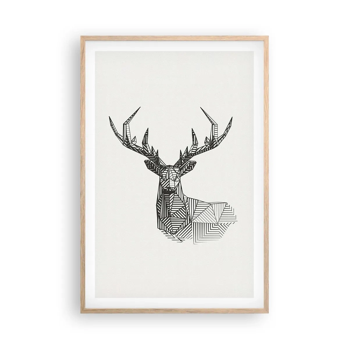 Plagát v ráme zo svetlého duba - Jeleň v kubistickom štýle - 61x91 cm