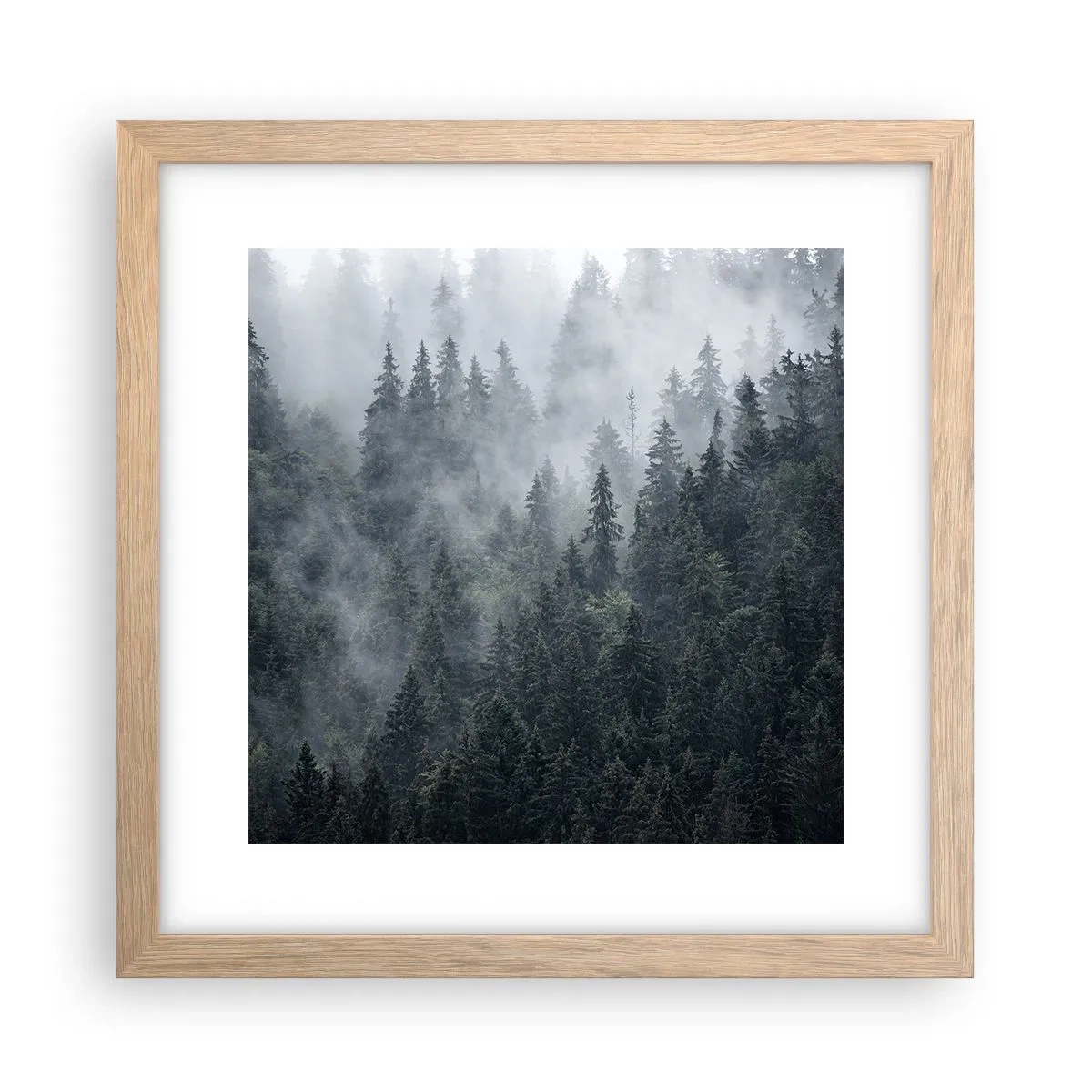 Plagát v ráme zo svetlého duba - Lesné svitania - 30x30 cm