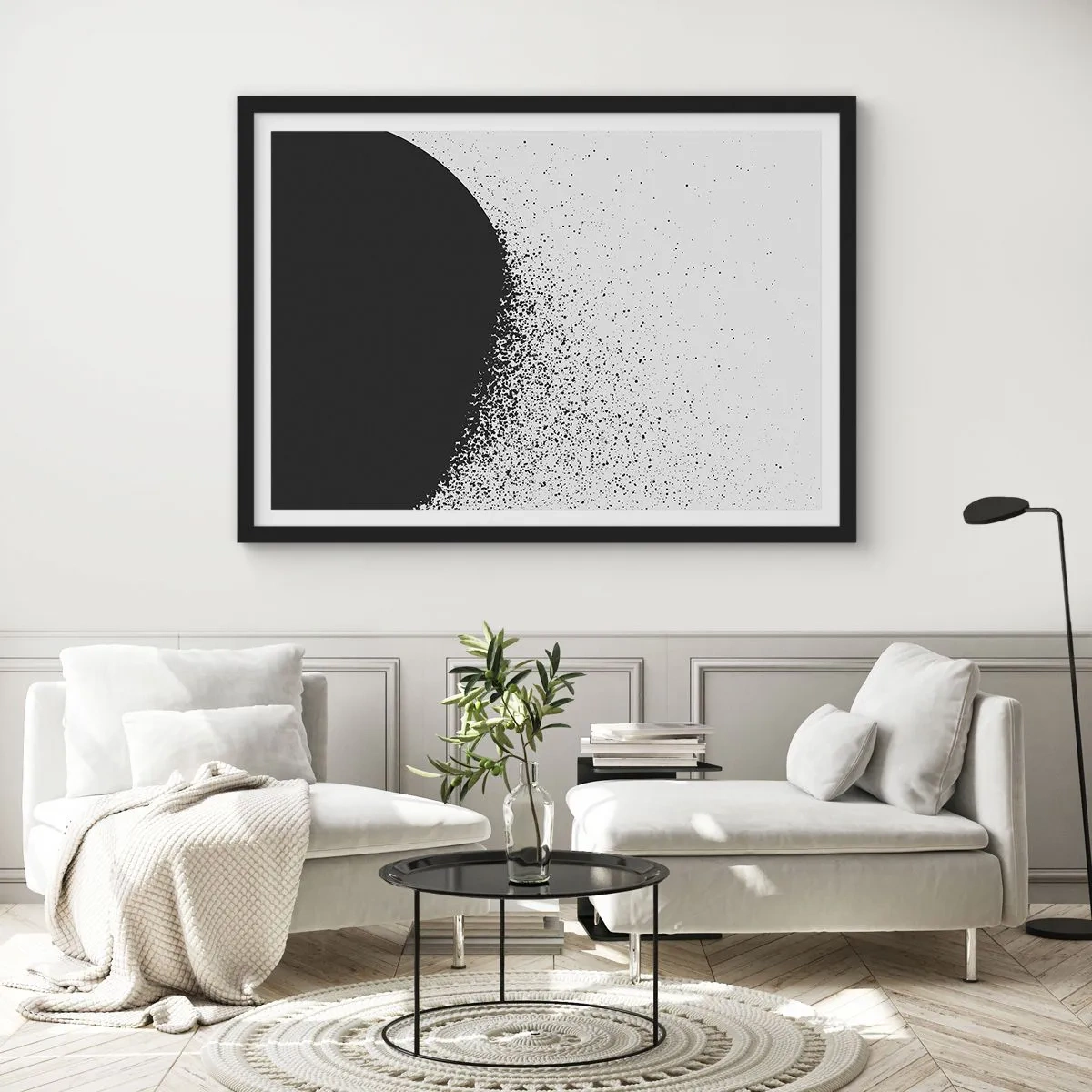 Plagát v čiernom ráme - Pohyb častíc - 100x70 cm