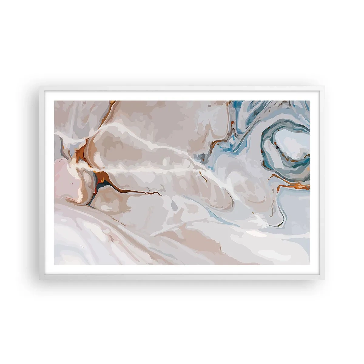 Plagát v bielom ráme - Modré meandre pod bielou - 91x61 cm