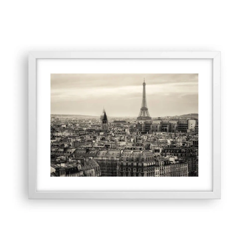 Plagát v bielom ráme - Nad strechami Paríža - 40x30 cm
