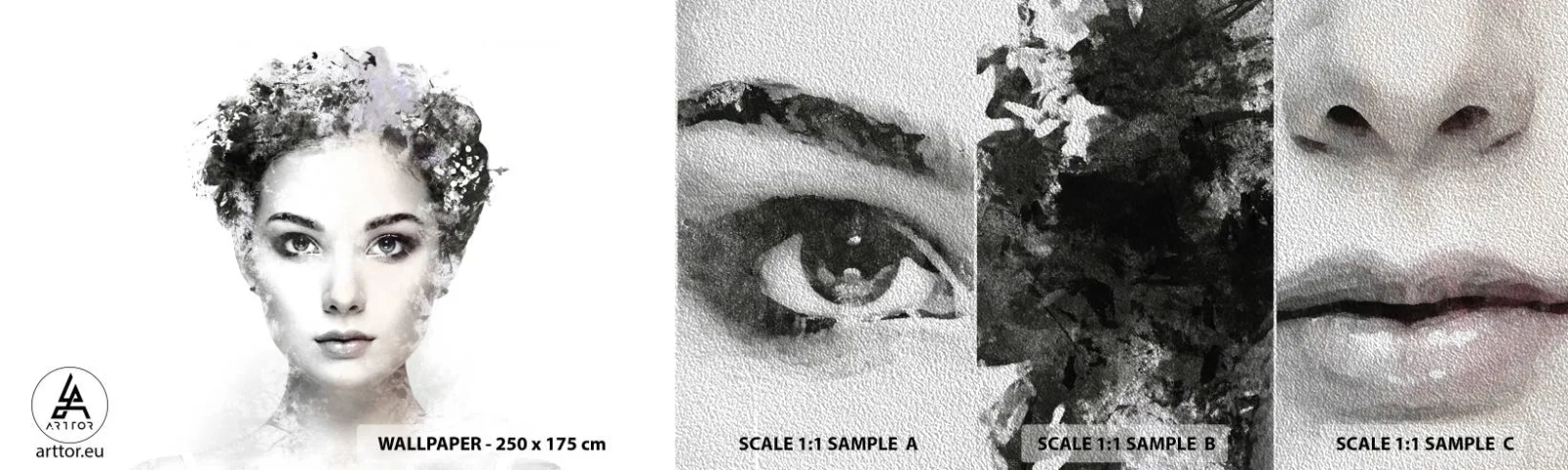 Vzorka fototapety Premium Sand - Veľmi štýlový portrét - Ženská tvár, Žena, Abstrakcia - 100x30 cm