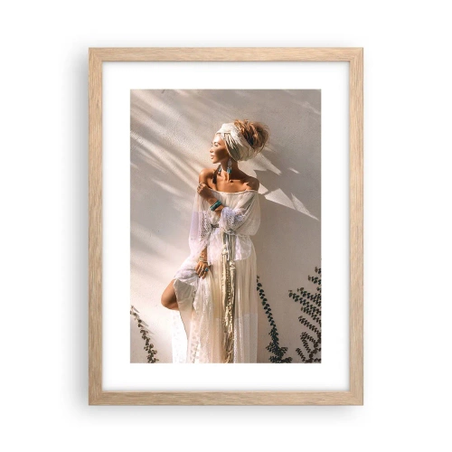 Plagát v ráme zo svetlého duba - Slnko a dievča - 30x40 cm