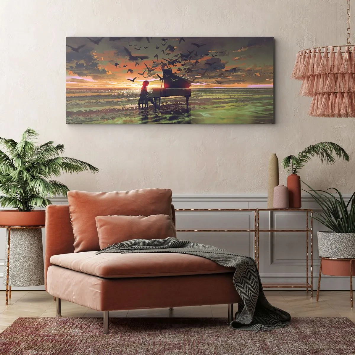 Obraz na plátne - Koncert na piano a vlny - 100x40 cm