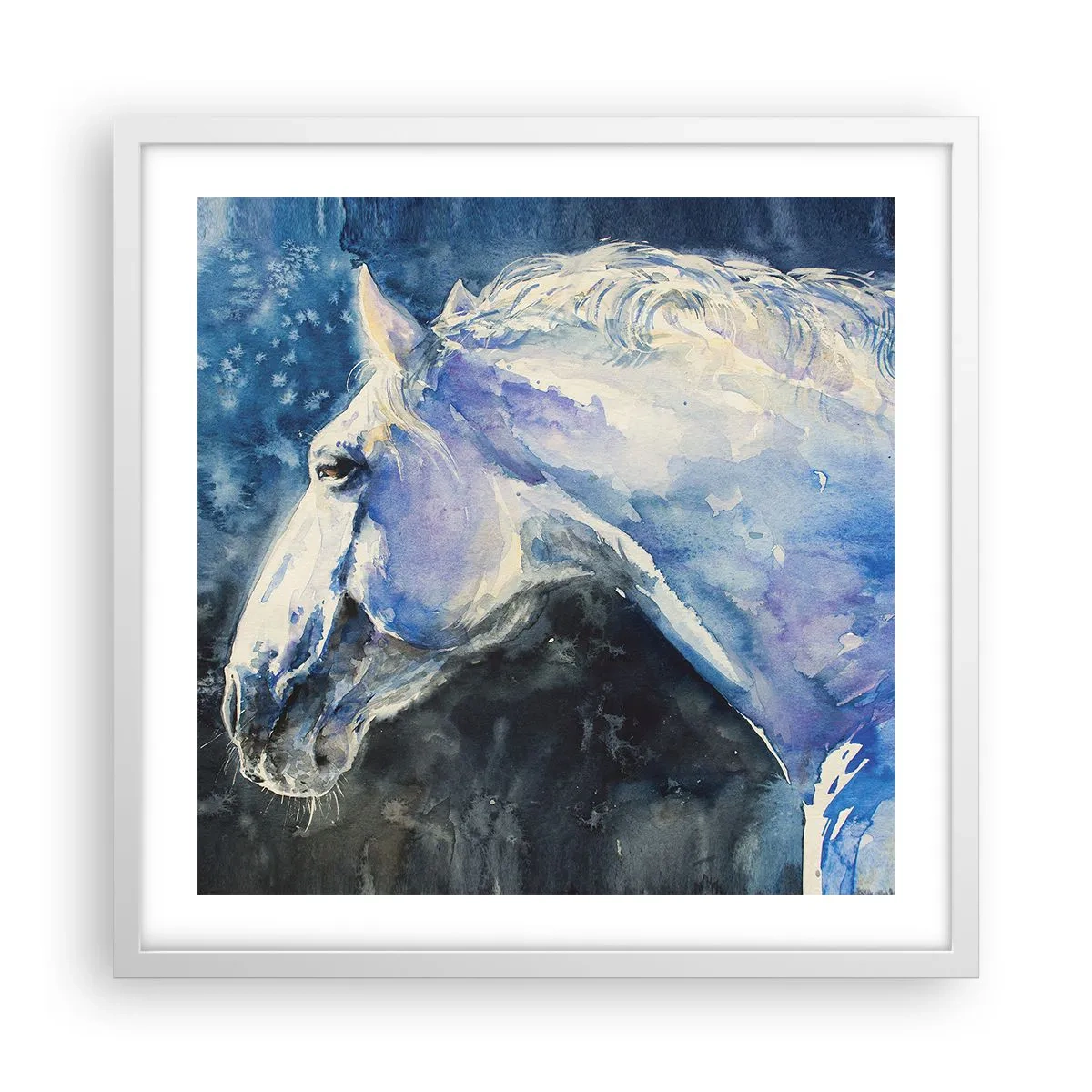 Plagát v bielom ráme - Portrét v modrej žiare - 50x50 cm