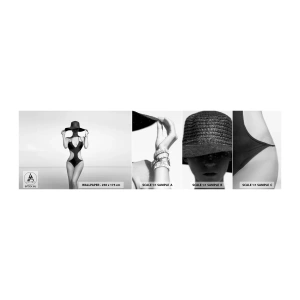 Vzorka samolepiacej fototapety Deluxe Sticker - Volám sa: Elegancia - Žena, Pláž, Móda - 100x30 cm