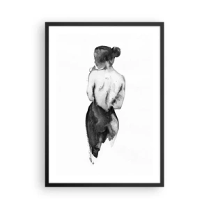 Plagát v čiernom ráme - Silueta ženy v čiernom akvarelovom vzore na bielom pozadí - 50x70cm - Miznúci svet - Moderná nástenná dekorácia do obývacej izby a spálne ARTTOR