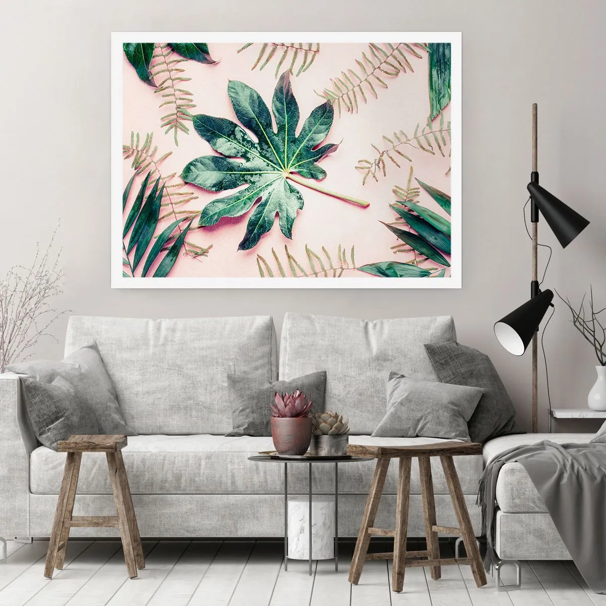 Plagát - Štúdia zelenej na ružovom pozadí - 100x70 cm