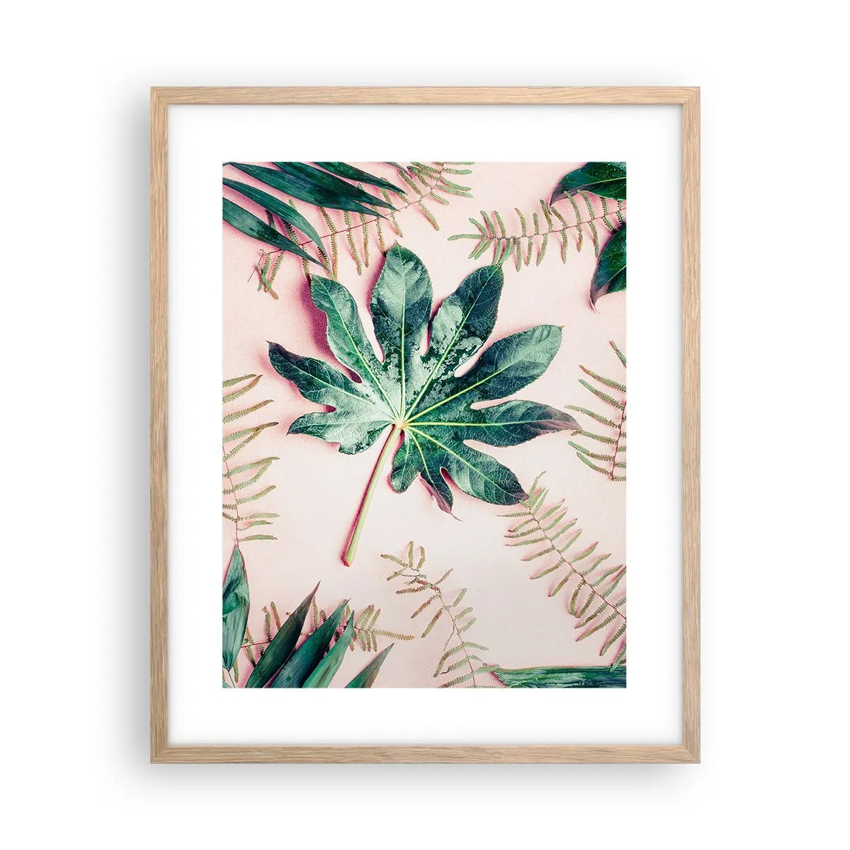Plagát v ráme zo svetlého duba - Štúdia zelenej na ružovom pozadí - 40x50 cm