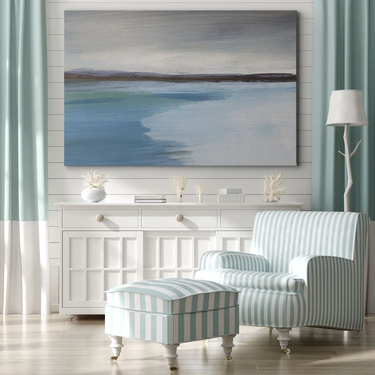 Obraz na plátne - Minimalistická krajina s vodoryskou a horizontom - 70x50cm - Horizontálna krajina - Moderná nástenná dekorácia do obývacej izby a spálne ARTTOR