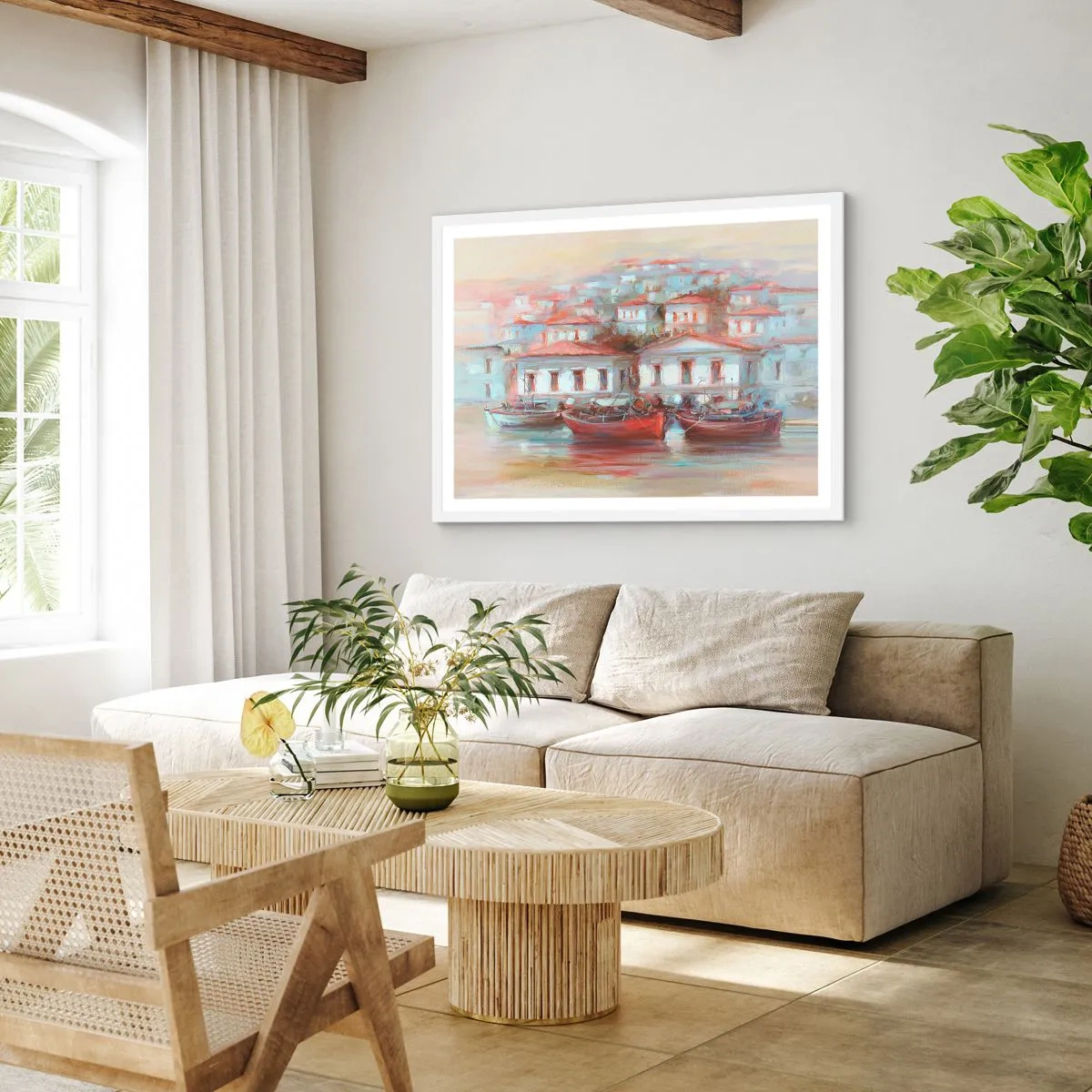 Plagát v bielom ráme - Šťastné mestečko - 70x50 cm