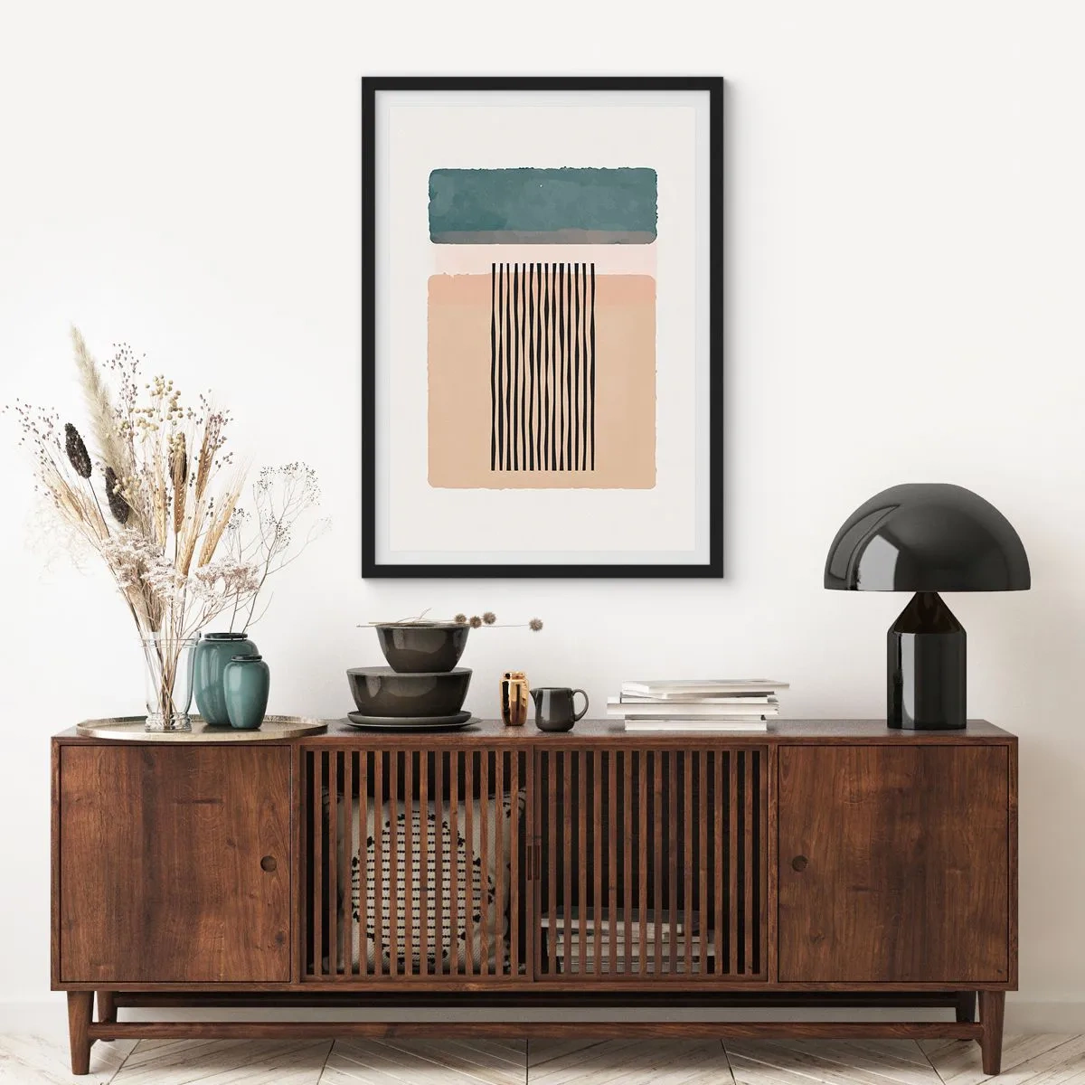 Plagát v čiernom ráme - Abstraktné geometrické útvary v jemných farbách - 50x70cm - Všetko v poriadku - Moderná nástenná dekorácia do obývacej izby a spálne ARTTOR